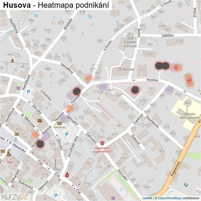 Mapa Husova - Firmy v ulici.