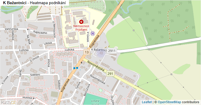 K Bažantnici - mapa podnikání