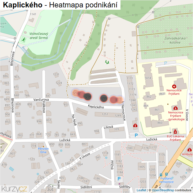 Mapa Kaplického - Firmy v ulici.