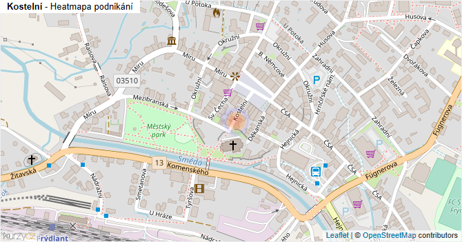 Kostelní - mapa podnikání