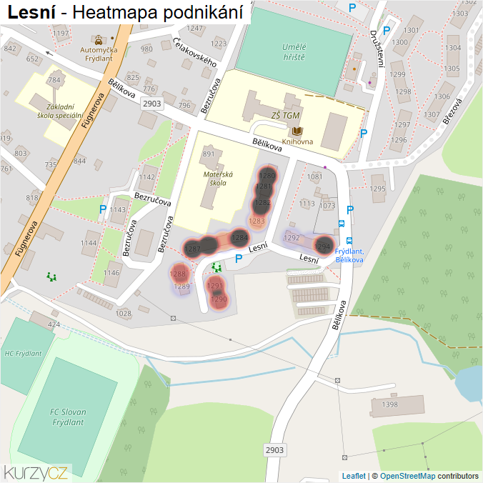 Mapa Lesní - Firmy v ulici.