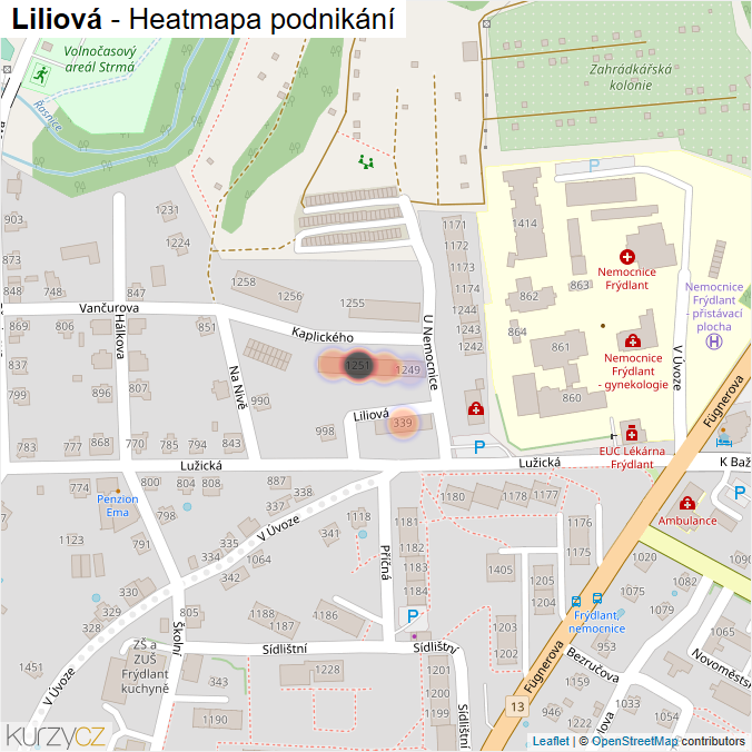 Mapa Liliová - Firmy v ulici.