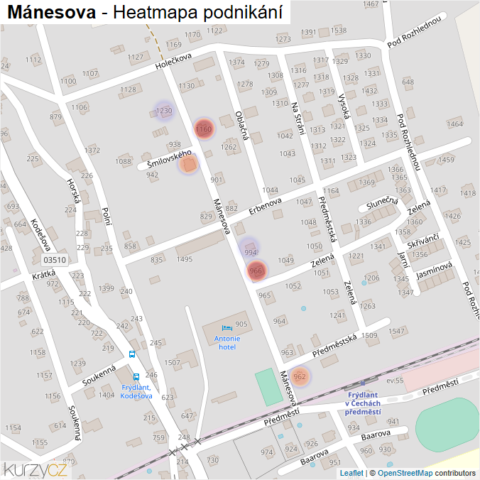 Mapa Mánesova - Firmy v ulici.
