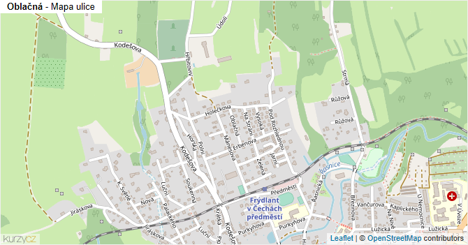 Oblačná - mapa ulice