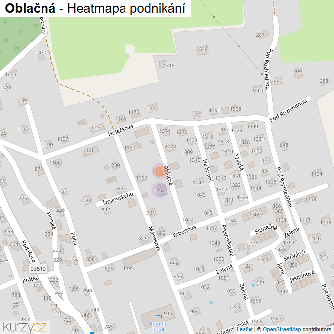Mapa Oblačná - Firmy v ulici.