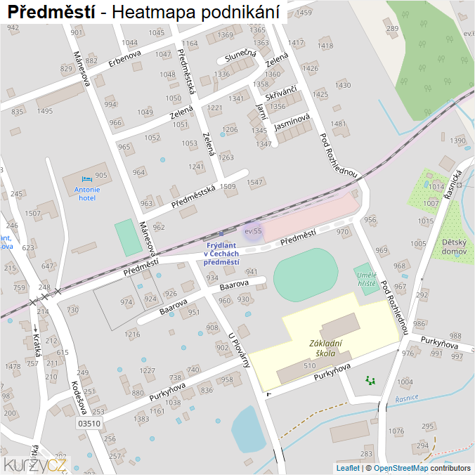 Mapa Předměstí - Firmy v ulici.