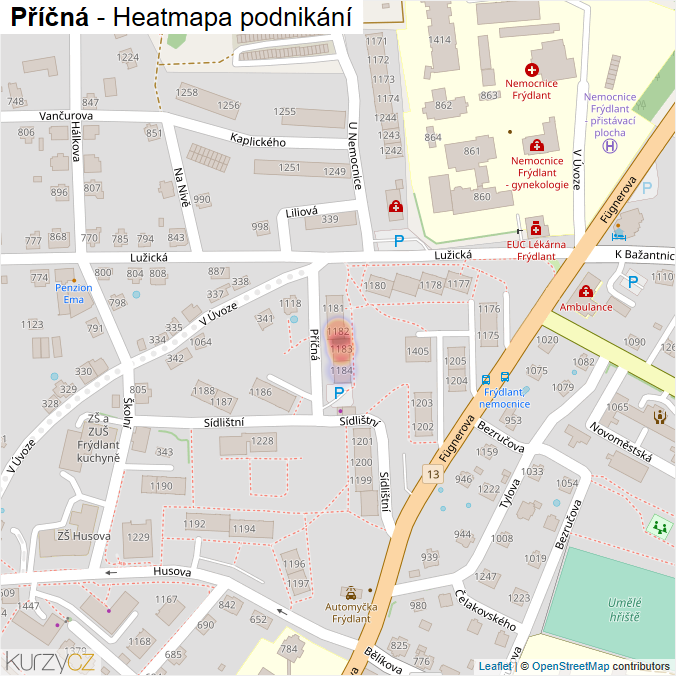 Mapa Příčná - Firmy v ulici.