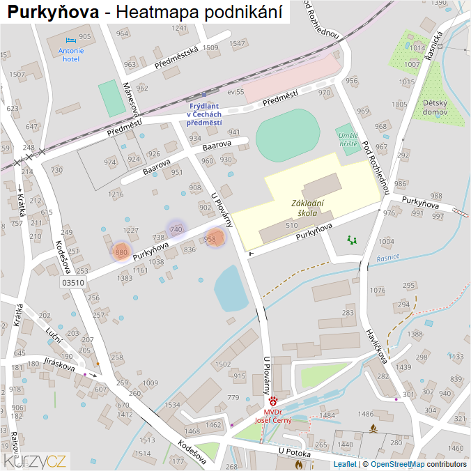 Mapa Purkyňova - Firmy v ulici.