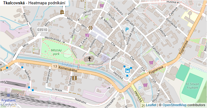 Tkalcovská - mapa podnikání