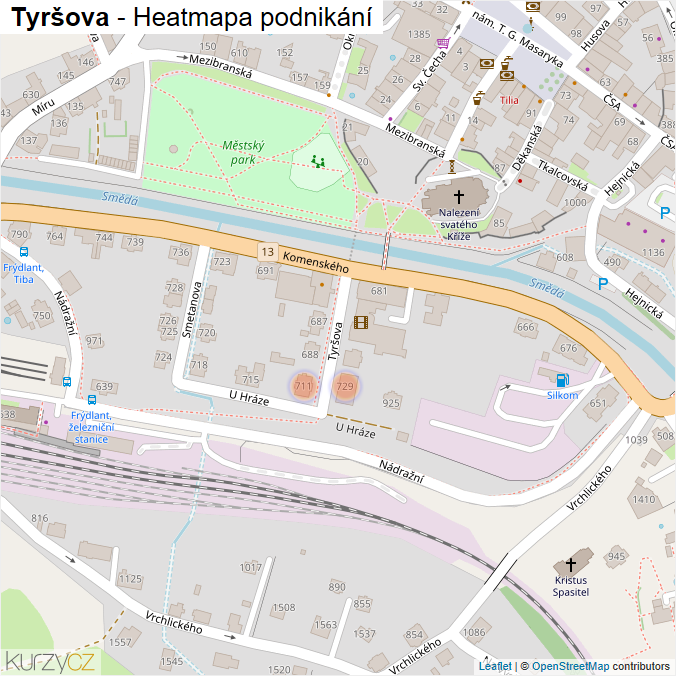 Mapa Tyršova - Firmy v ulici.