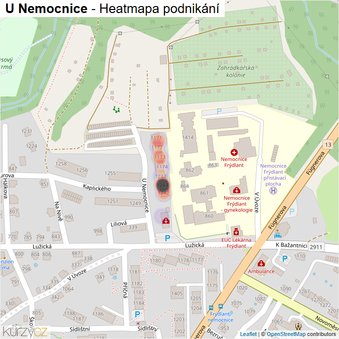 Mapa U Nemocnice - Firmy v ulici.