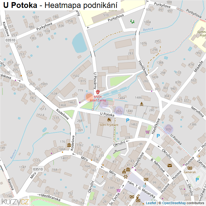 Mapa U Potoka - Firmy v ulici.