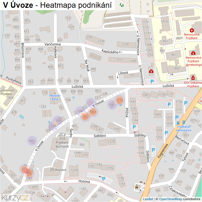 Mapa V Úvoze - Firmy v ulici.