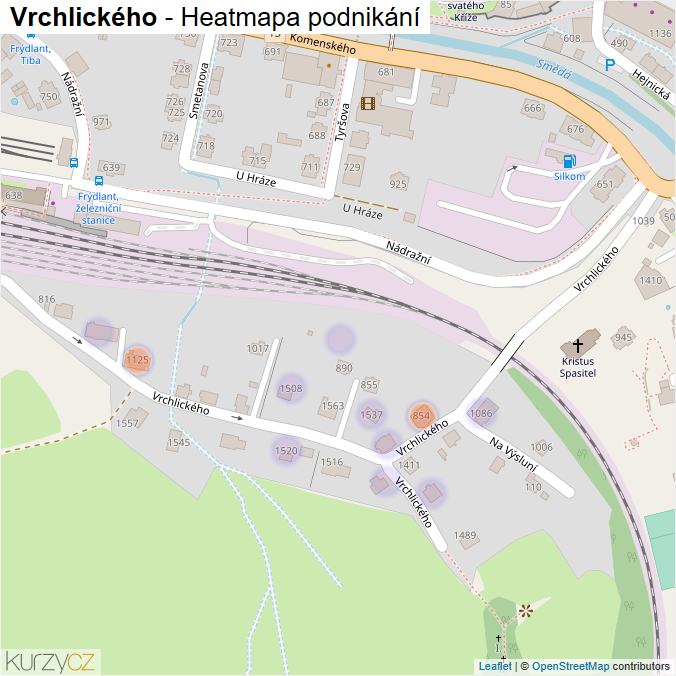 Mapa Vrchlického - Firmy v ulici.