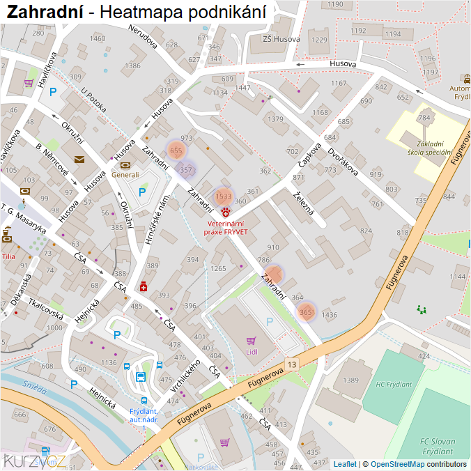 Mapa Zahradní - Firmy v ulici.