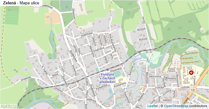 Zelená - mapa ulice
