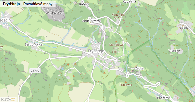 Frýdštejn - záplavové mapy stoleté vody