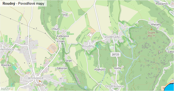 Roudný - záplavové mapy stoleté vody
