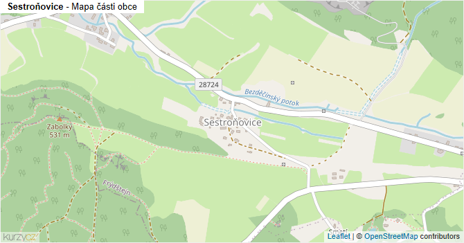 Sestroňovice - mapa části obce