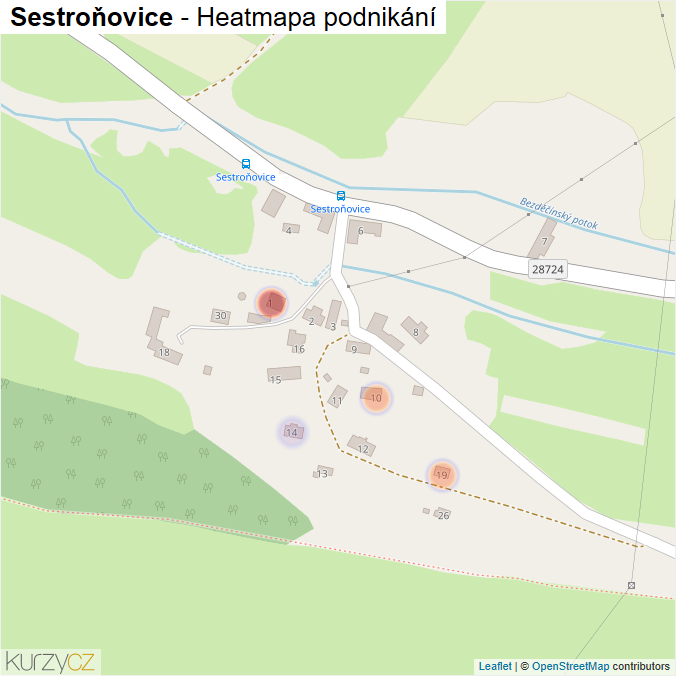 Mapa Sestroňovice - Firmy v části obce.