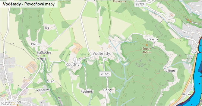 Voděrady - záplavové mapy stoleté vody