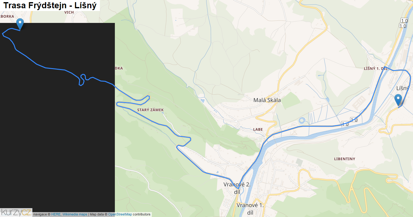 Frýdštejn-Líšný, mapa trasy