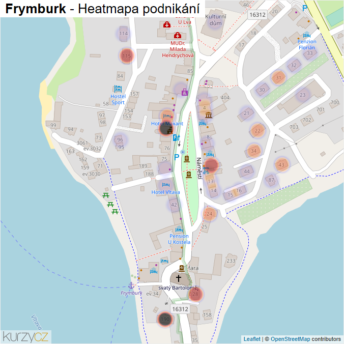Mapa Frymburk - Firmy v části obce.