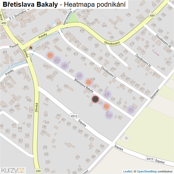 Mapa Břetislava Bakaly - Firmy v ulici.