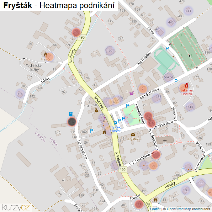 Mapa Fryšták - Firmy v části obce.