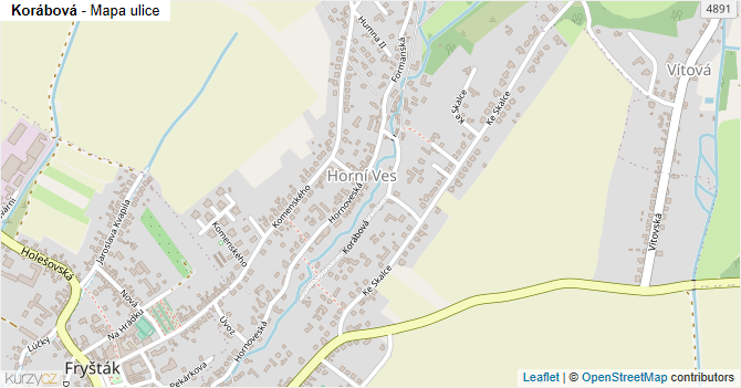 Korábová - mapa ulice
