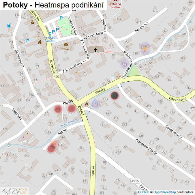 Mapa Potoky - Firmy v ulici.