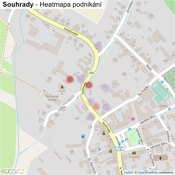 Mapa Souhrady - Firmy v ulici.