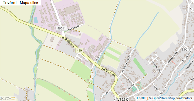Tovární - mapa ulice