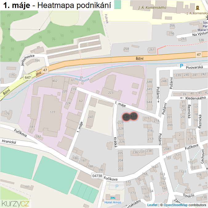 Mapa 1. máje - Firmy v ulici.