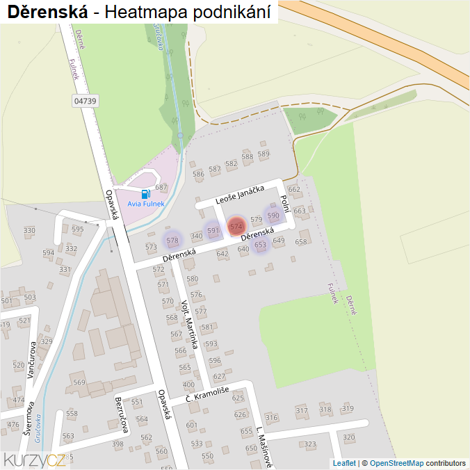 Mapa Děrenská - Firmy v ulici.