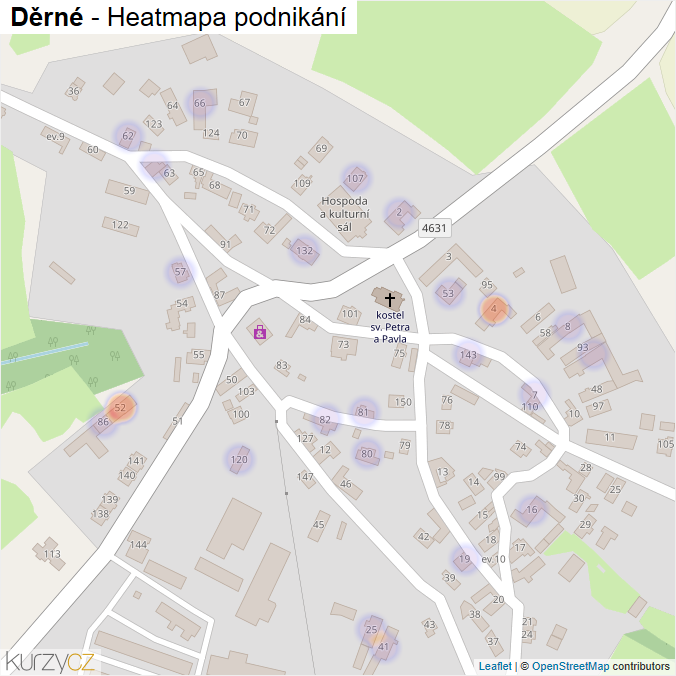 Mapa Děrné - Firmy v části obce.