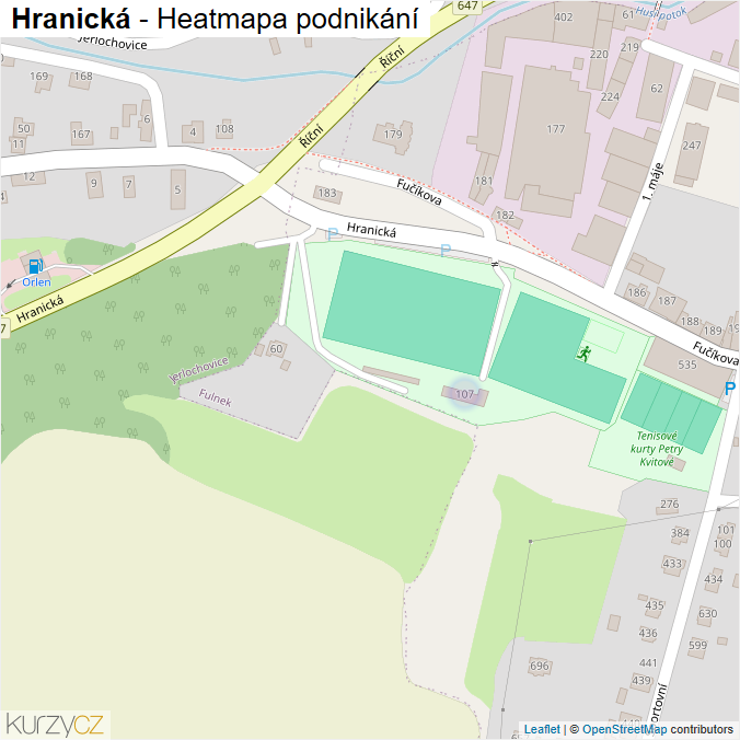 Mapa Hranická - Firmy v ulici.