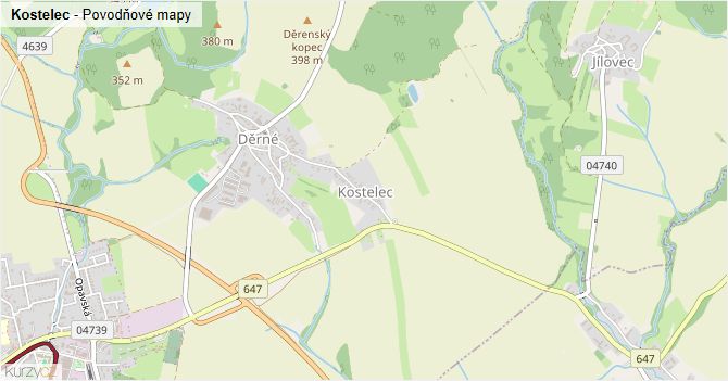 Kostelec - záplavové mapy stoleté vody