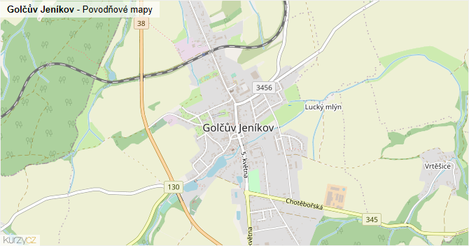 Golčův Jeníkov - záplavové mapy stoleté vody