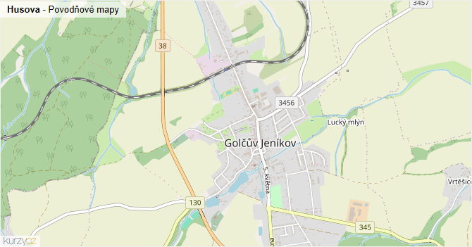 Husova - záplavové mapy stoleté vody