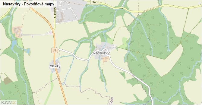 Nasavrky - záplavové mapy stoleté vody
