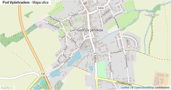 Pod Vyšehradem - mapa ulice