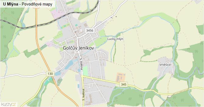 U Mlýna - záplavové mapy stoleté vody