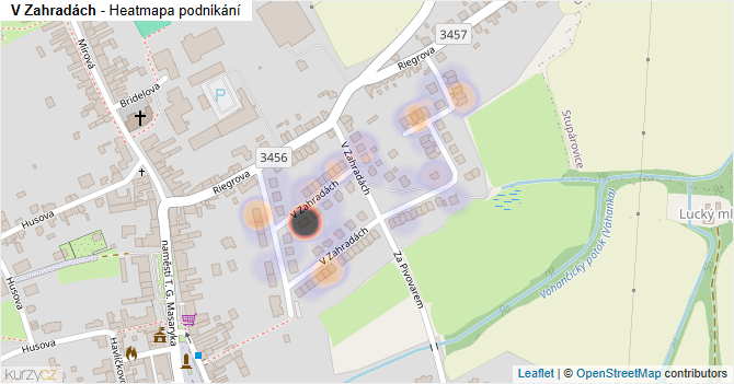 V Zahradách - mapa podnikání