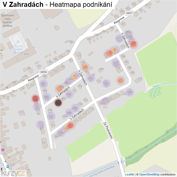 Mapa V Zahradách - Firmy v ulici.
