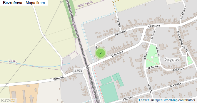 Bezručova - mapa firem