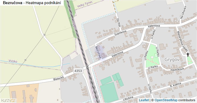 Bezručova - mapa podnikání