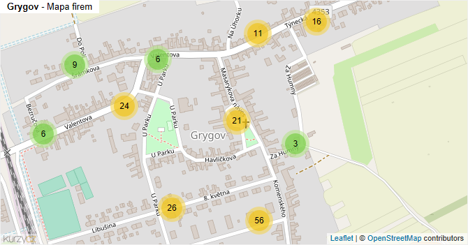 Grygov - mapa firem