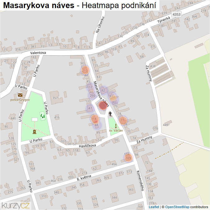 Mapa Masarykova náves - Firmy v ulici.