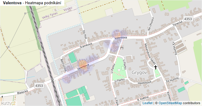 Valentova - mapa podnikání